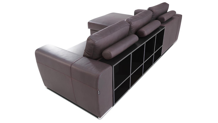 Modern hörnsoffa med läderfinish och sängfunktion