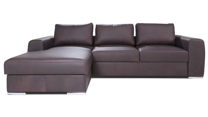 Modern hörnsoffa med läderfinish och sängfunktion