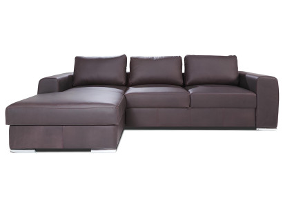 Modern hörnsoffa med läderfinish och sängfunktion