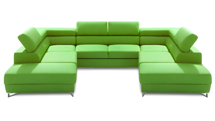 U-formad soffa med sängfunktion i tyg