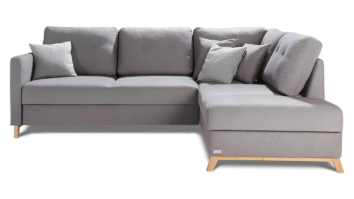 Vinkelsoffa i tyg med sängfunktion, ny vinkelsoffa med förvaringsutrymme för sängkläder