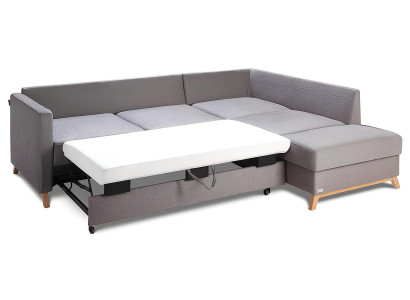 Vinkelsoffa i tyg med sängfunktion, ny vinkelsoffa med förvaringsutrymme för sängkläder