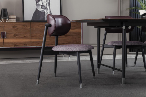 Lyxig klädd stol, loftstil, grå, läder köksstol