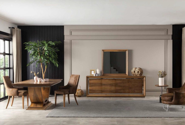 Lyxig väggspegel med modern brun ram