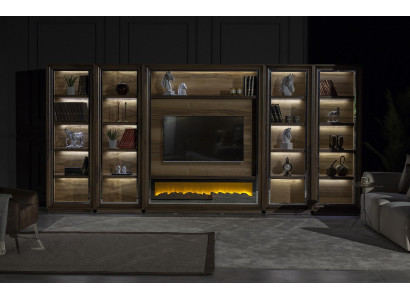 Lyxiga vardagsrumsväggar, 448 cm, med träspis