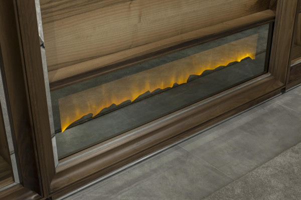 Lyxiga vardagsrumsväggar, 448 cm, med träspis