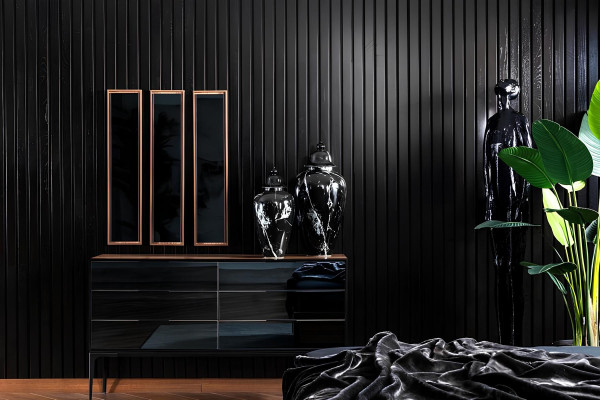 Sängmöbelset Perfect med svart säng och nattduksbord, 8 delar.