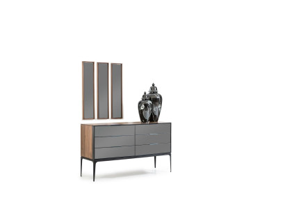 Lyxig trippel spegel med brun ram