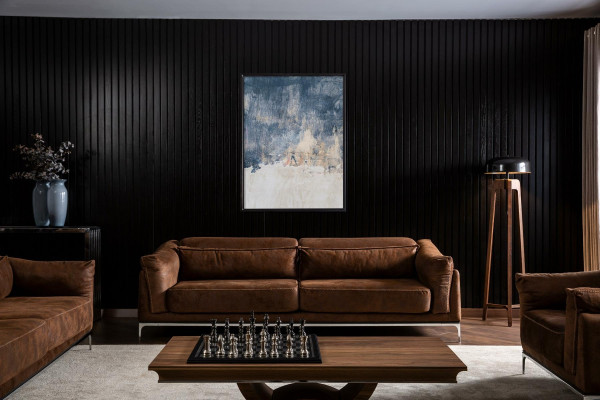 Mjuk soffa för 3 personer i brun sammet