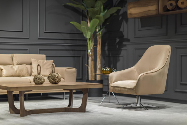 Set av beige soffa 3+3+1 + bord med 4 delar