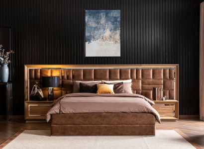 Sängmöbelset för sovrum, inklusive säng, garderob och 2 nattduksbord, 4 delar.