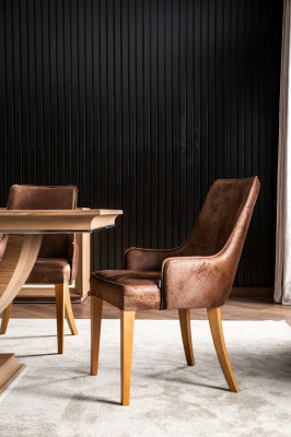 Elegant loft-stil klädd stol - köksstol i svart läder