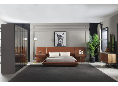 Modern lyxig sängram i brunt