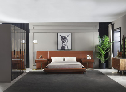 Modern lyxig sängram i brunt