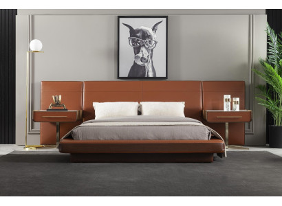 Set av orange säng med 2 mobila sängbord, 3 delar