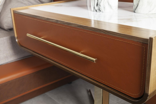 Set av orange säng med 2 mobila sängbord, 3 delar