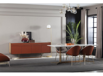 Orange skåp med lådor och hyllor, XXL nattduksbord, buffé 240 cm