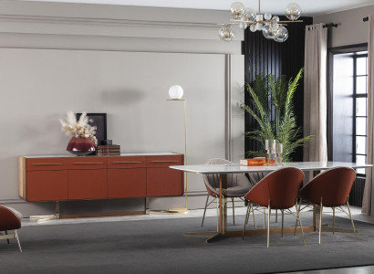 Orange skåp med lådor och hyllor, XXL nattduksbord, buffé 240 cm