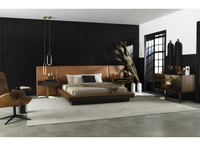 Lyxigt sovrumsmöbelset med säng, nattduksbord och skåp 6 delar.