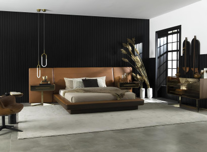 Lyxigt sovrumsmöbelset med säng, nattduksbord och skåp 6 delar.