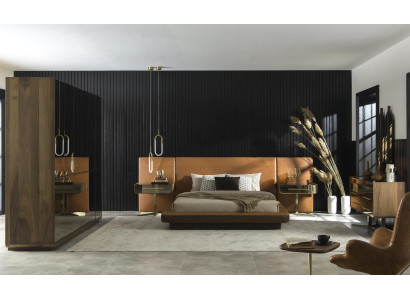 Sovrumsmöbelset bestående av säng, nattduksbord och garderob, 5 delar.