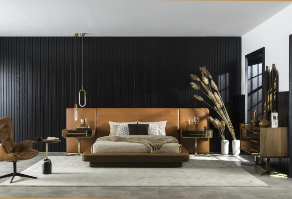 Aspekt modern och lyxig av syntetiskt läder, bekväm säng