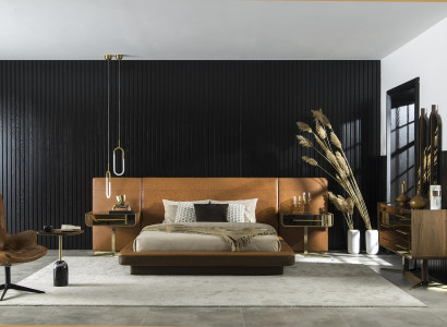 Aspekt modern och lyxig av syntetiskt läder, bekväm säng