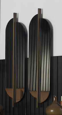 Lyxig modern väggspegel med brun ram 104x31cm