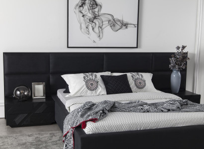 Modern sovrumset Mustat, 3-delad sängbord, lädersäng