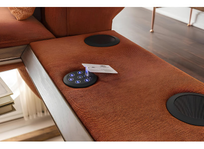 Soffa med tre platser i blå-orange tyg