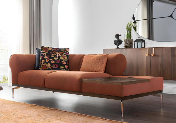 Modern soffa i orange tyg för två personer 234 cm