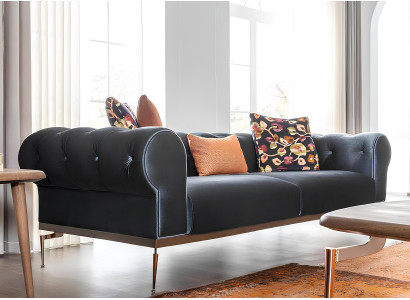 Chesterfield-soffa med 3 platser i blått tyg