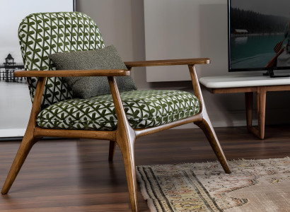 Grå cocktailstol utan armstöd i grön tyg