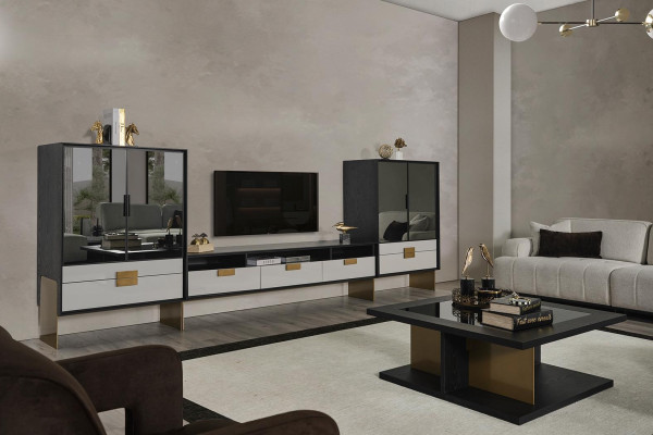 TV-möbel med vitrinskåp, vardagsrumset, nytt, vitt, 3 delar.