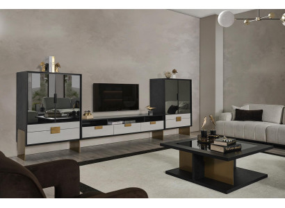 TV-möbel med vitrinskåp, vardagsrumset, nytt, vitt, 3 delar.