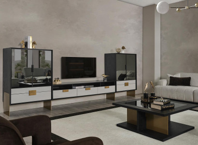 TV-möbel med vitrinskåp, vardagsrumset, nytt, vitt, 3 delar.