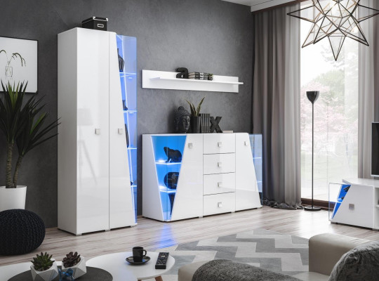 Set av lyxmöbler för vardagsrum, bestående av ett skåp, vitrinskåp och hylla i 3 delar.