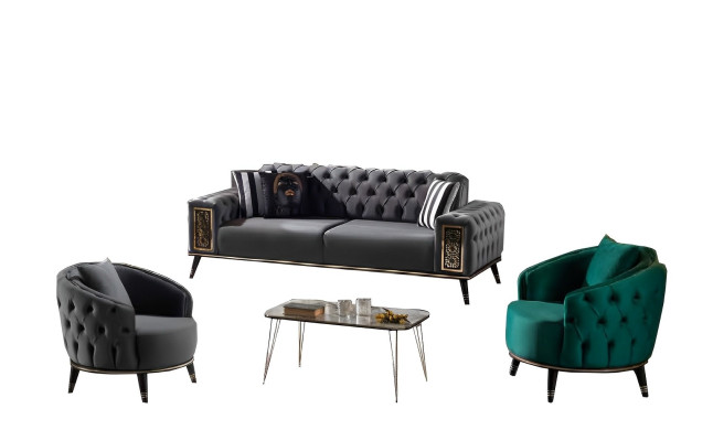 Dizaina Chesterfield grå-grön soffa 2x tresits