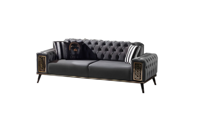 Dizaina Chesterfield grå-grön soffa 2x tresits