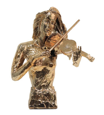 Modern dekorativ figur violinist 46 cm gyllene skulptur
