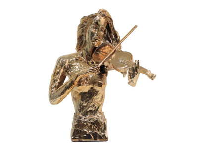 Modern dekorativ figur violinist 46 cm gyllene skulptur