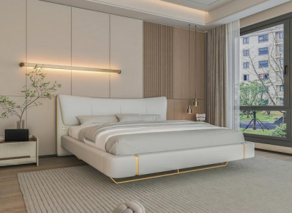 Pat luxos grå med gyllene detaljer, modern design och bekväm huvudgavel