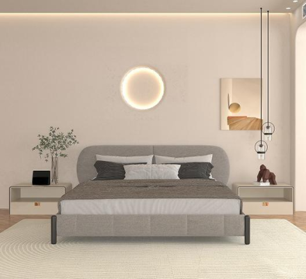 Elegant säng i grått tyg