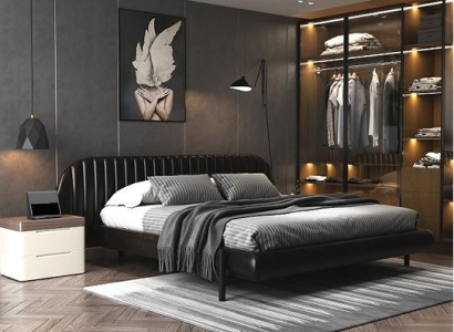 Design modern svart säng med bekväm sömn