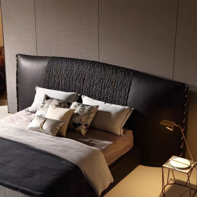 Säng modern svart, klädd, lyxig, exklusiv