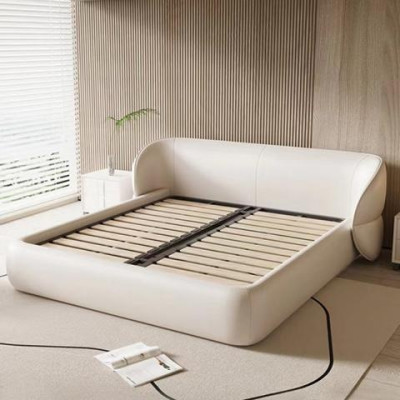 Modern bänk med sängfunktion i elegant grått tyg