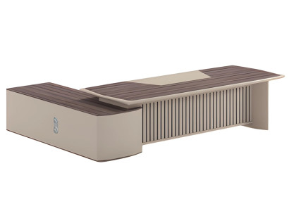 Modern beige skrivbord med träeffekt och stor yta