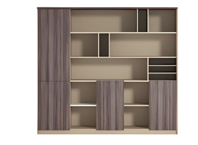 Modern skrivbord i beige och brunt med träeffekt, öppet, för arbetsplats