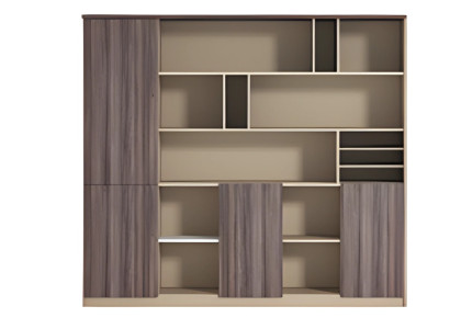 Modern skrivbord i beige och brunt med träeffekt, öppet, för arbetsplats