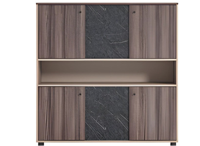 Gråbrunt modernt skrivbord i trä med vikdörrar